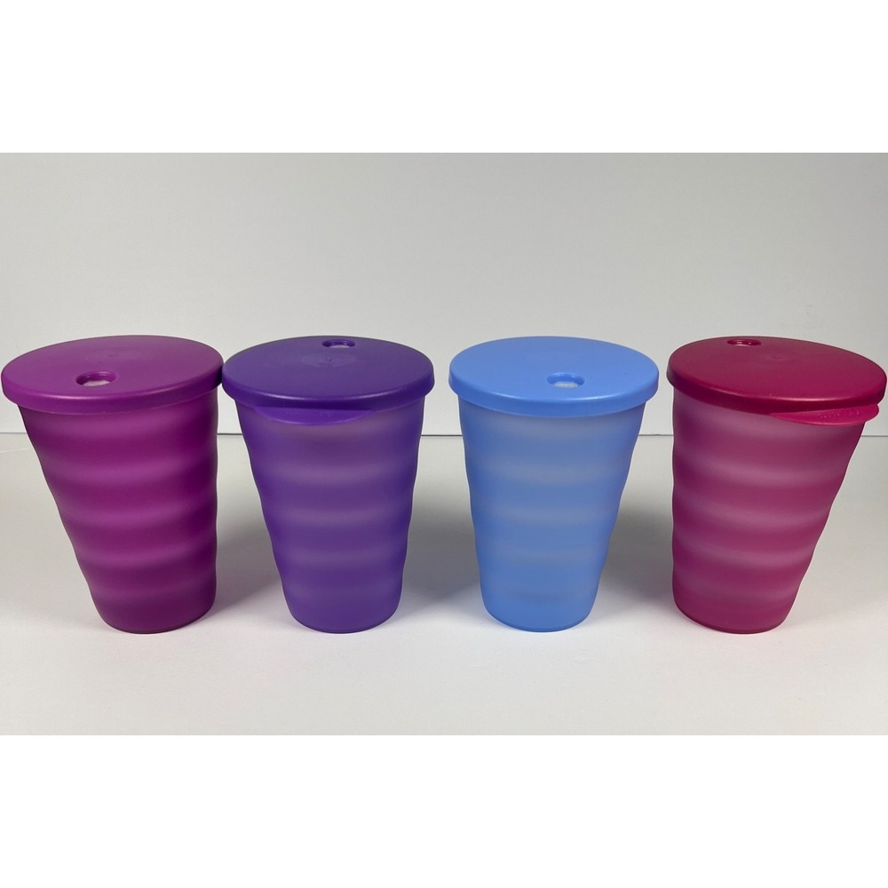 Tupperware Impressions Tumblers 16-oz Set of 4 with Dripless Seals Purple  Blue